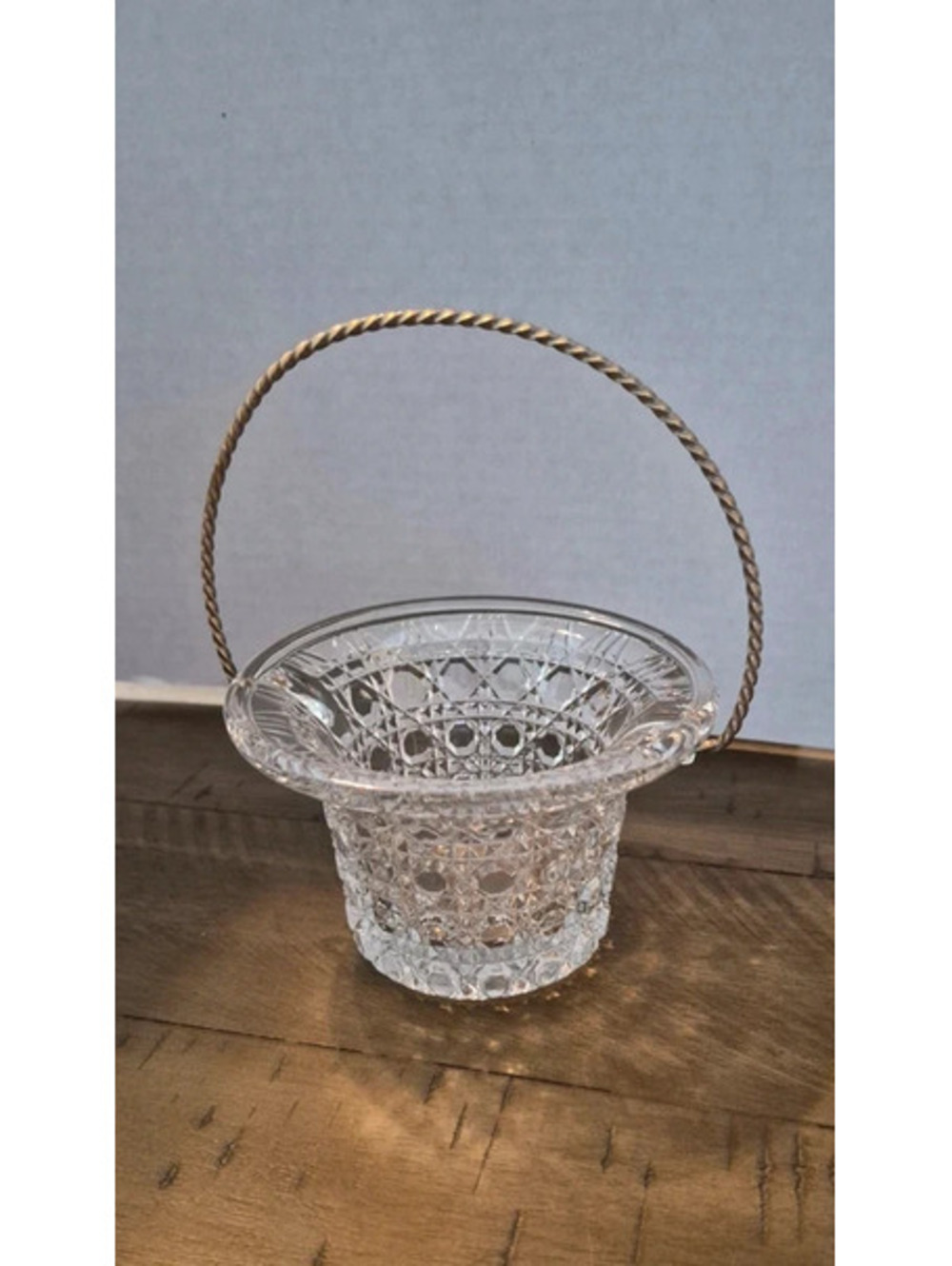 Vintage 1970's Avon Fostoria Glass Hat Basket with Wire Handle